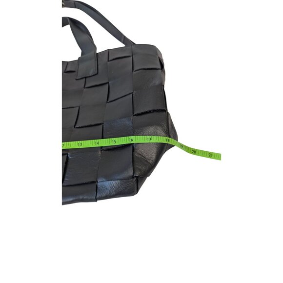 Anna Paola Basket Weave Tote Shoulder Bag Crossbody Black Smooth Italian Leather - Picture 9 of 16